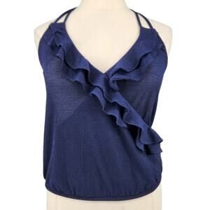 Express Halter Top – Navy Sleeveless with Ruffle Front & Tie Neck NWT!